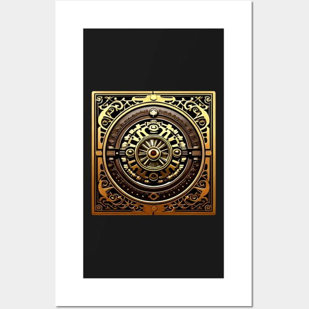 Vintage gold industrial steampunk mechanical mosaic sticker Wall Art by SJG-digital